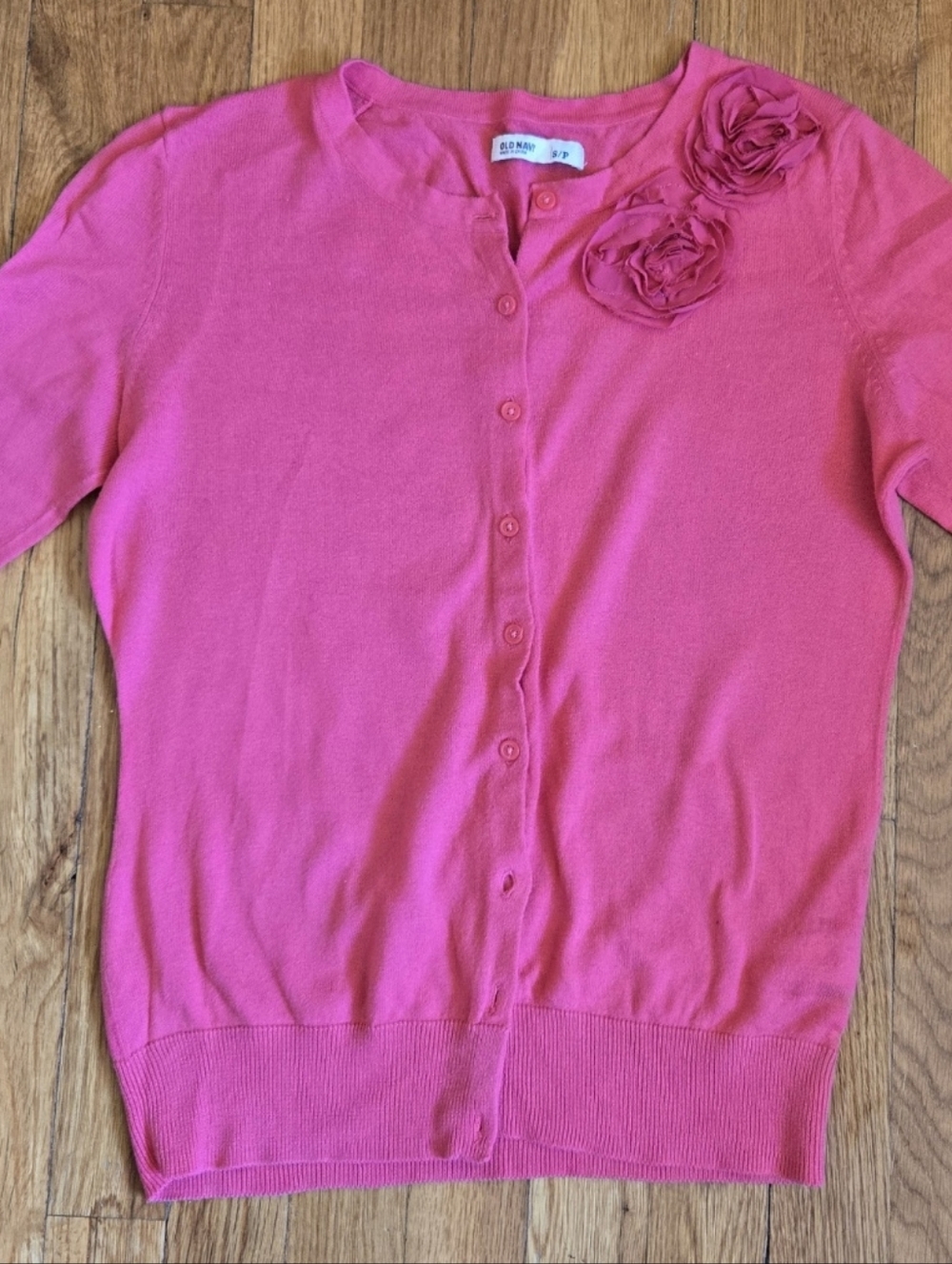 Old Navy Hot Pink Raspberry Floral Rosette Cardigan Small Petite